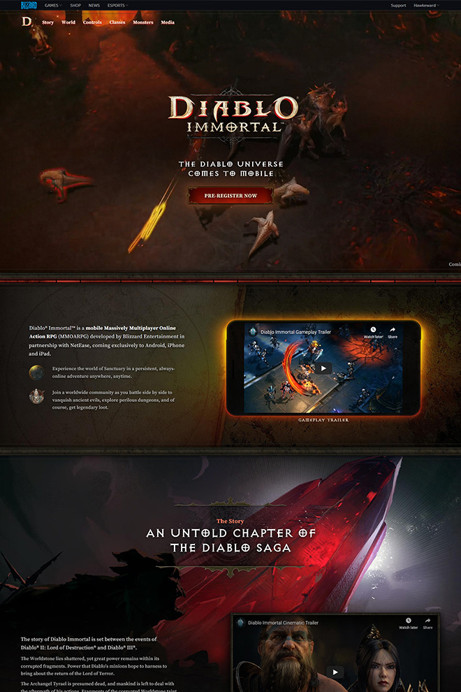 Top of the Diablo Immortal website